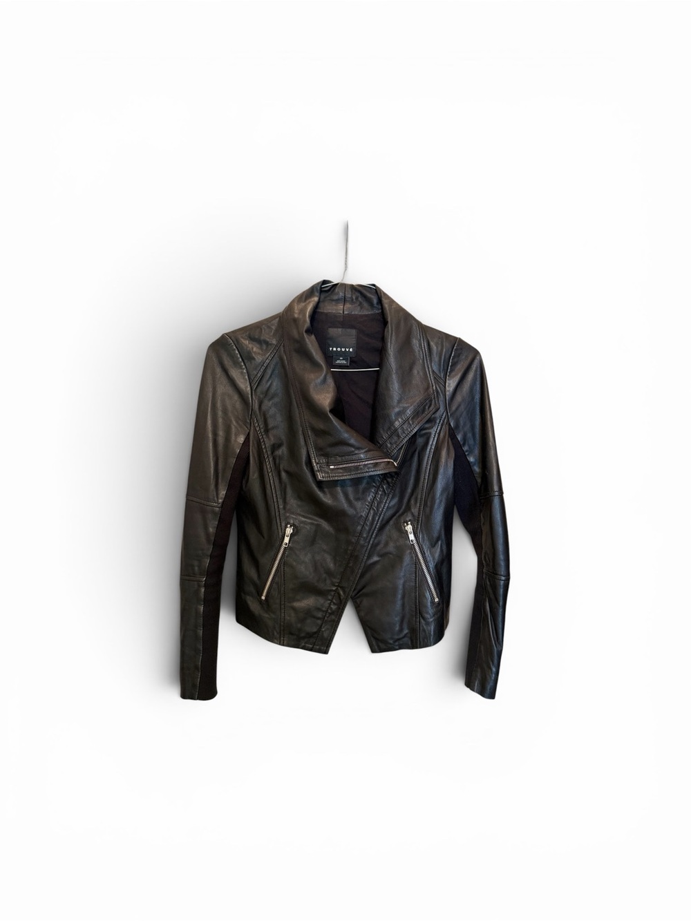 Trouve Black Asymmetrical Leather Moto Jacket